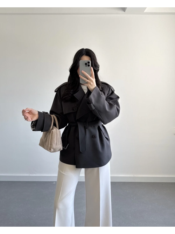 KOYU KAHVE KEMERLİ TRENÇKOT