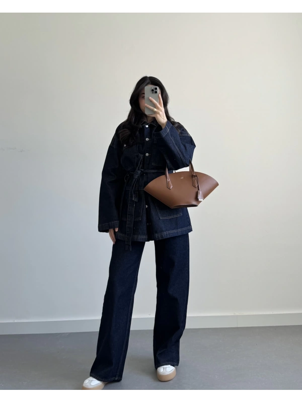 KOYU LACİVERT UZUN CEKETLİ KOT TAKIM