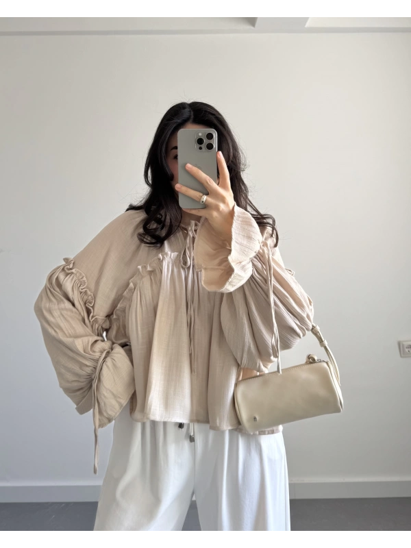 KREM TASARIM SALAŞ BLUZ