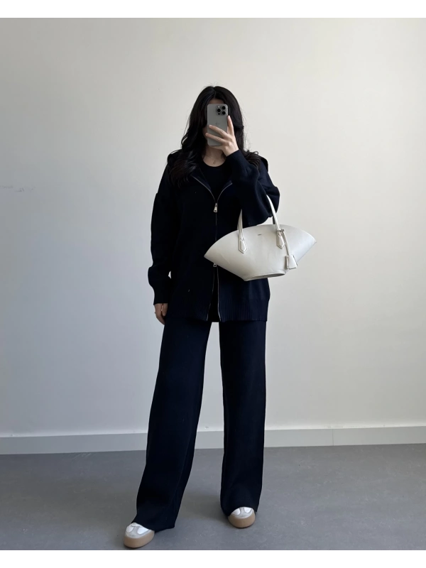 LACİVERT ÇELİK ÖRME CEKETLİ İKİLİ TAKIM