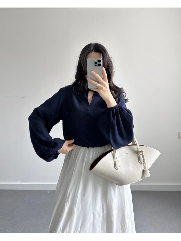 LACİVERT BALON KOL GÖMLEK BLUZ