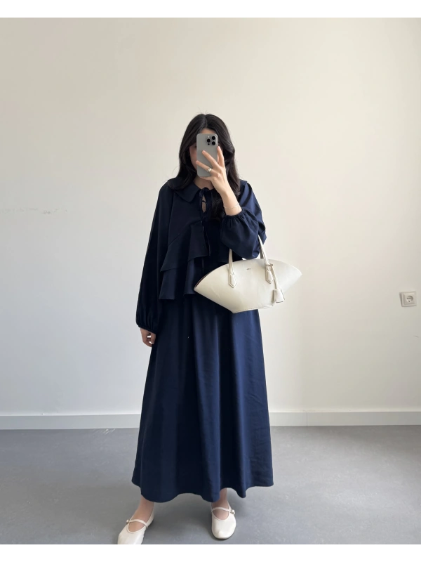 LACİVERT BEBE YAKA ETEK TAKIM