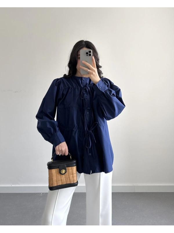 LACİVERT BÜZGÜLÜ PİNTEREST GÖMLEK