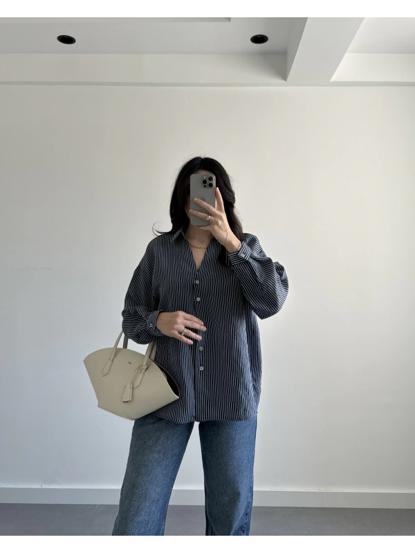 LACİVERT PREMİUM ÇİZGİLİ GÖMLEK