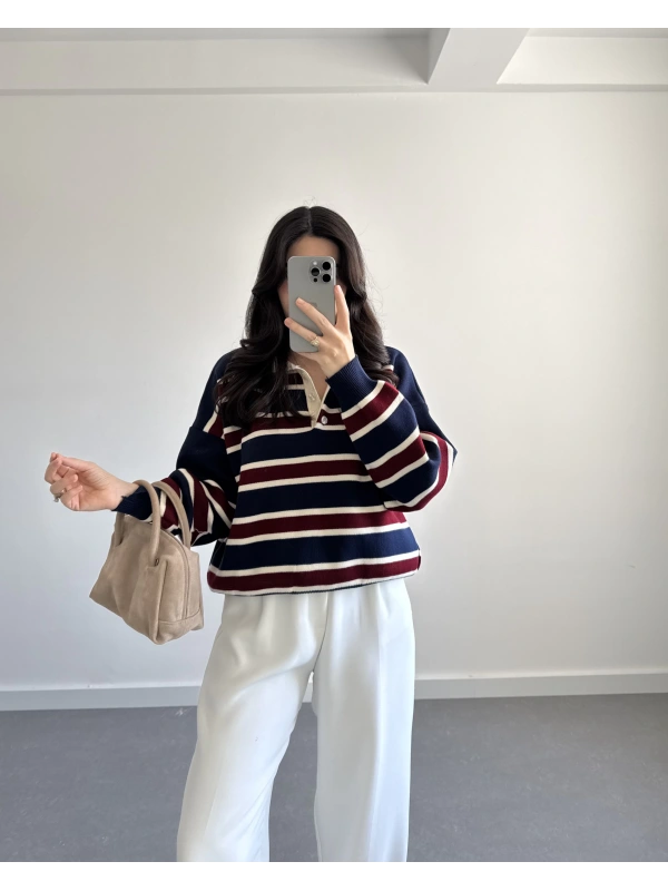 LACİVERT ÇİZGİLİ KAZAK