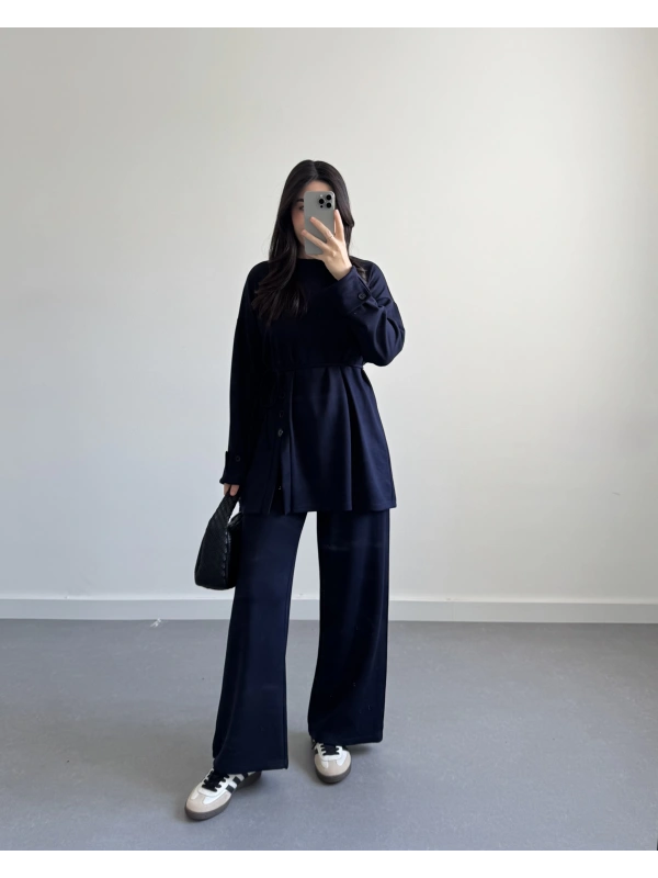 LACİVERT DÜĞME DETAYLI MODAL TAKIM