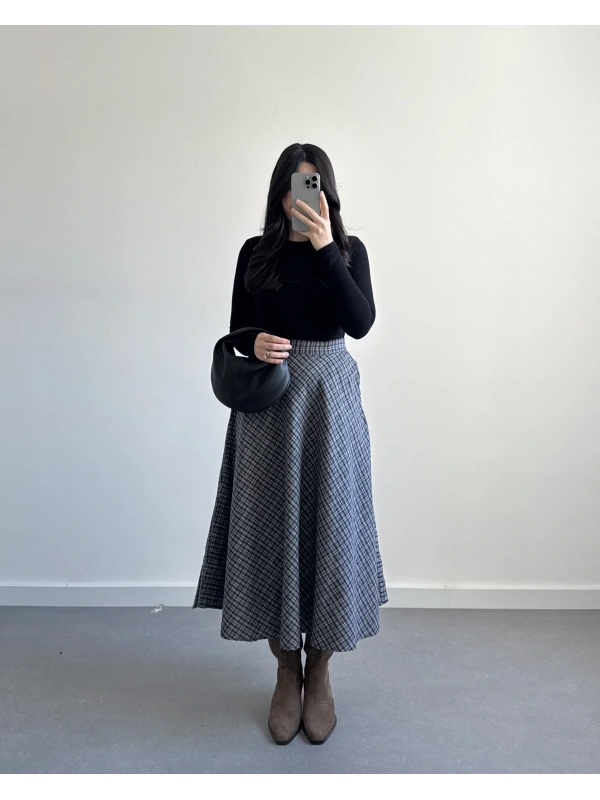 LACİVERT EKOSE ÇAN ETEK