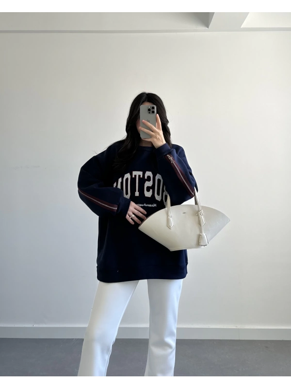 LACİVERT FERMUAR DETAYLI TASARIM SWEATSHİRT