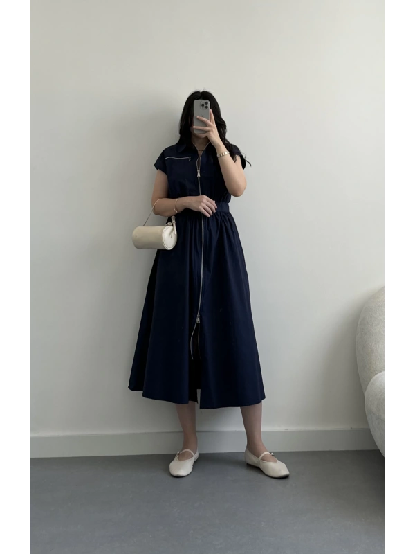 Lacivert fermuarlı elbise