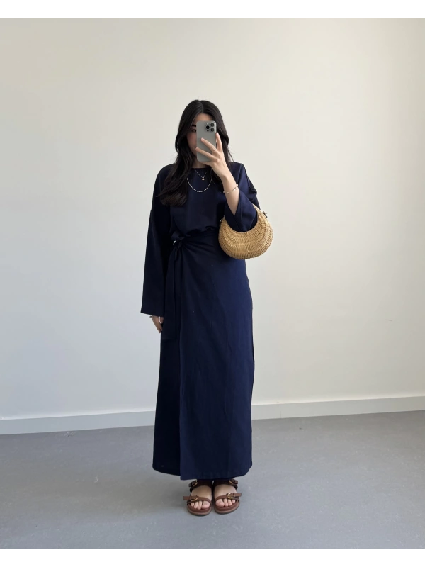 LACİVERT KETEN ANVELOP ETEK TAKIM