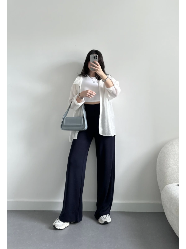 Lacivert modal kumaş ekstra yüksek bel pantolon