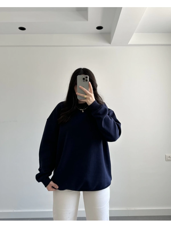 LACİVERT OVERSİZE ŞARDONLU SWEATSHİRT