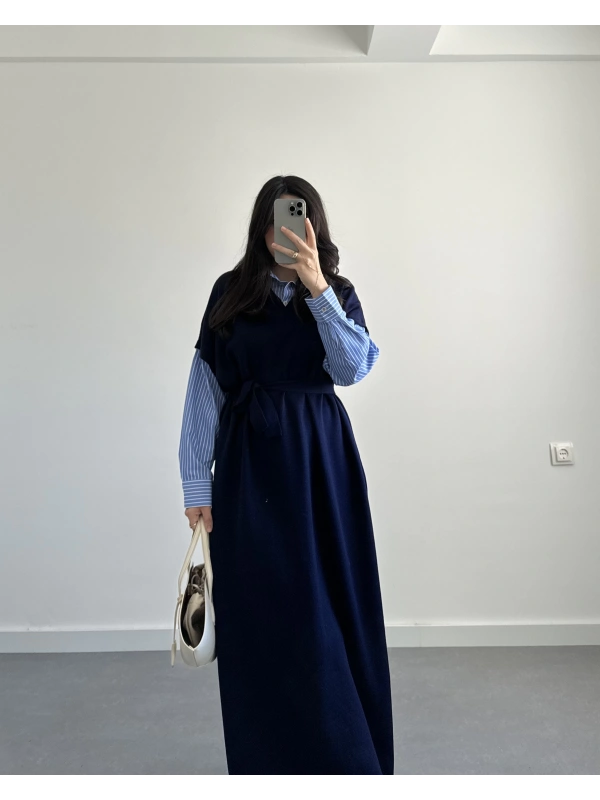 LACİVERT PREMİUM TASARIM TRİKO ELBİSE