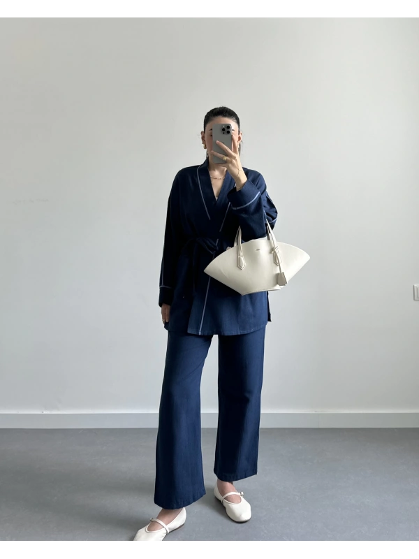 LACİVERT ŞERİT DETAYLI TAKIM