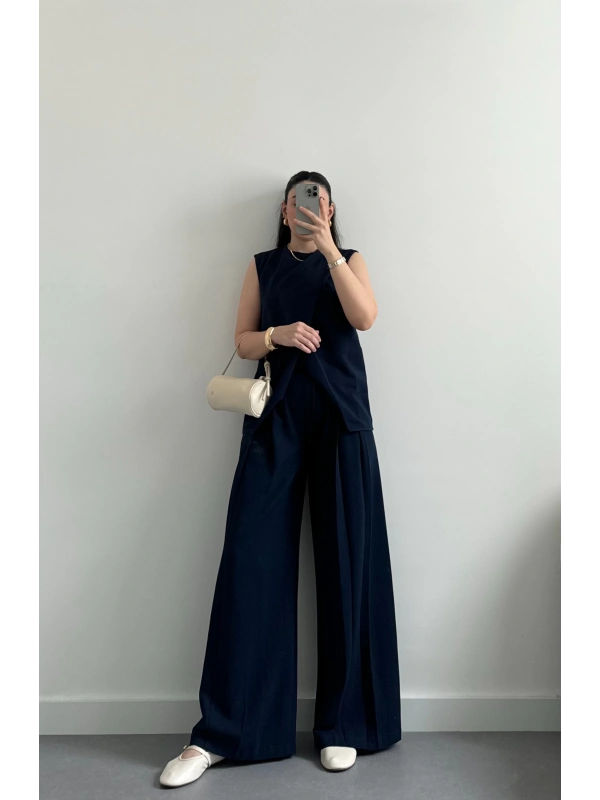 Lacivert tasarım keten takım