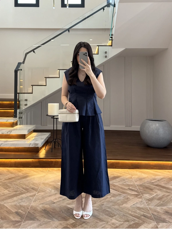 LACİVERT V YAKA BLUZ PANTOLON TAKIM -257256