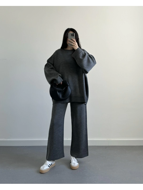 LEAH ANTRASİT OVERSİZE BASIC TRİKO TAKIM