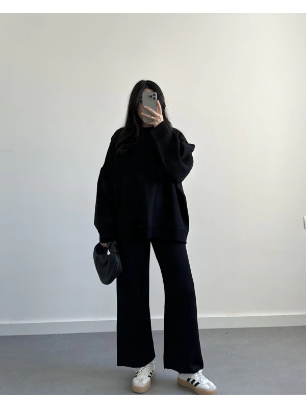 LEAH SİYAH OVERSİZE BASIC TRİKO TAKIM