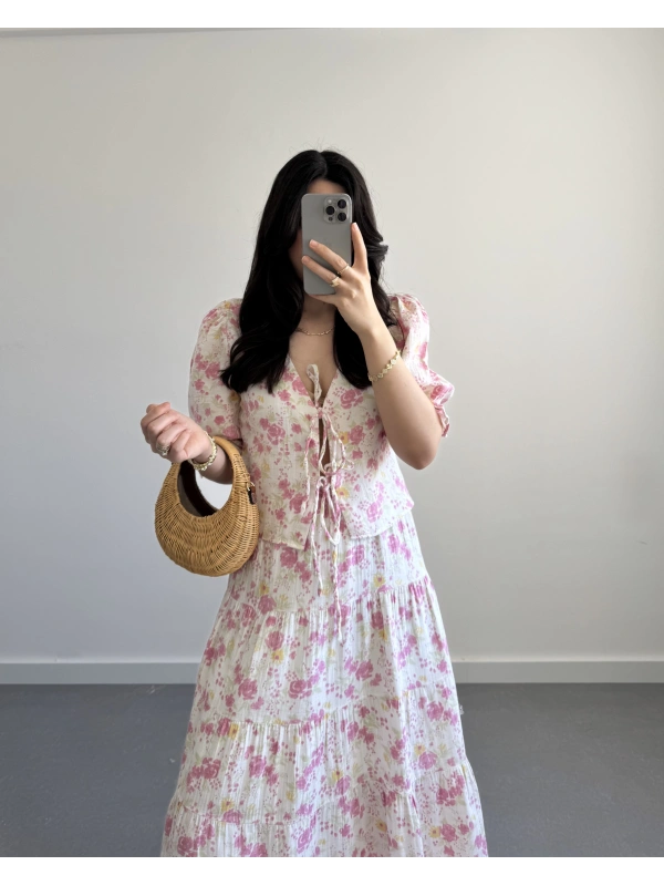 LEON PEMBE MÜSLİN BLUZ (SADECE BLUZ )