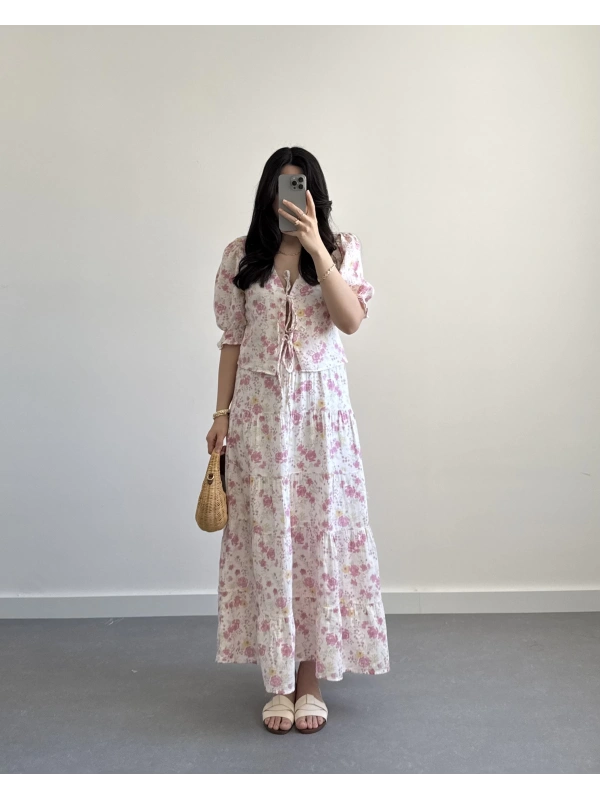 LEON PEMBE MÜSLİN ETEK (SADECE ETEK )