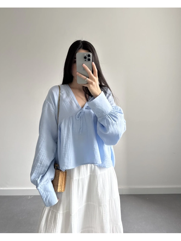 LİAM BEBE MAVİ V YAKA BLUZ