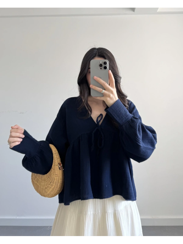 LİAM LACİVERT V YAKA BLUZ