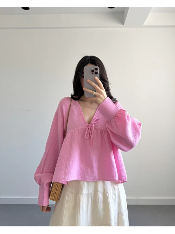 LİAM PEMBE V YAKA BLUZ