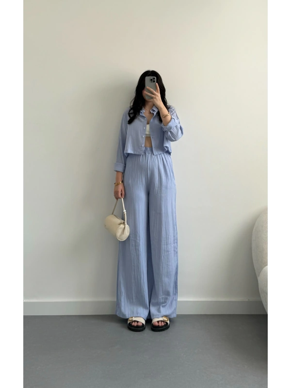 Lila crop gömlek takım