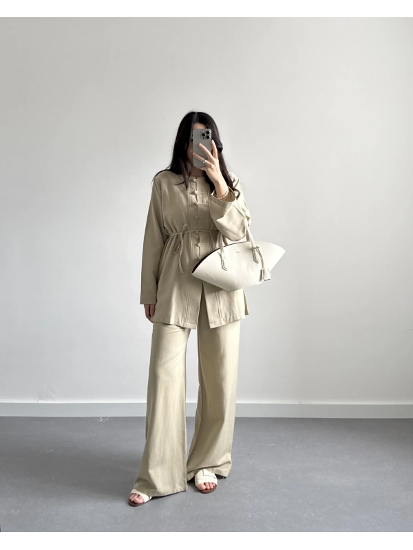 LİNEN KETEN DÜĞMELİ TAKIM ÇAĞLA