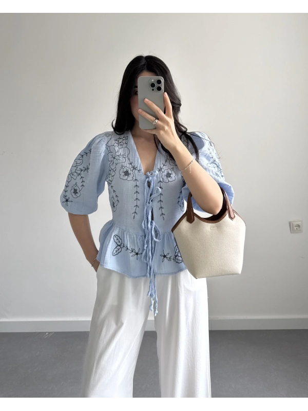 LİSİ BEBE MAVİ BAĞLAMALI BLUZ