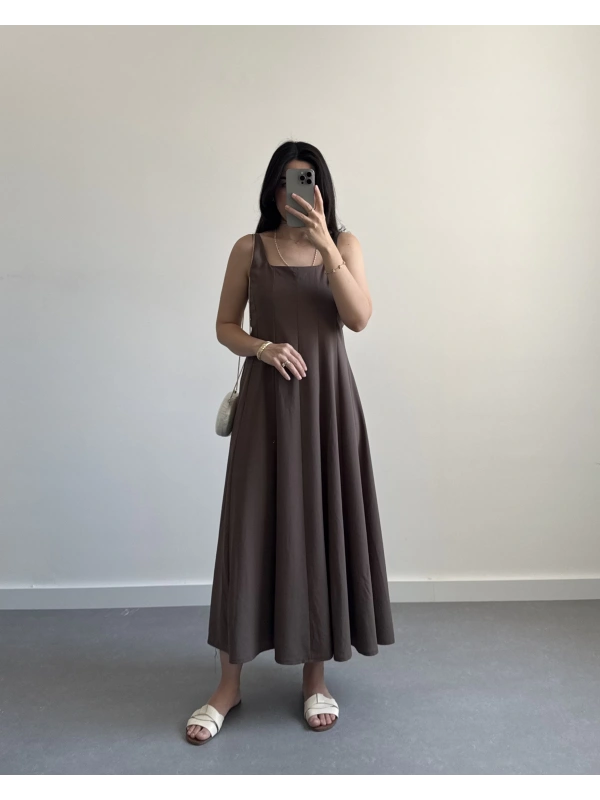 LİVYA KAHVE ASKILI ELBİSE