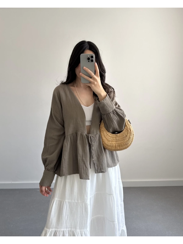 LONE MÜSLİN HAKİ BLUZ