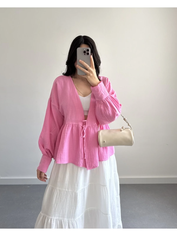 LONE MÜSLİN PEMBE BLUZ