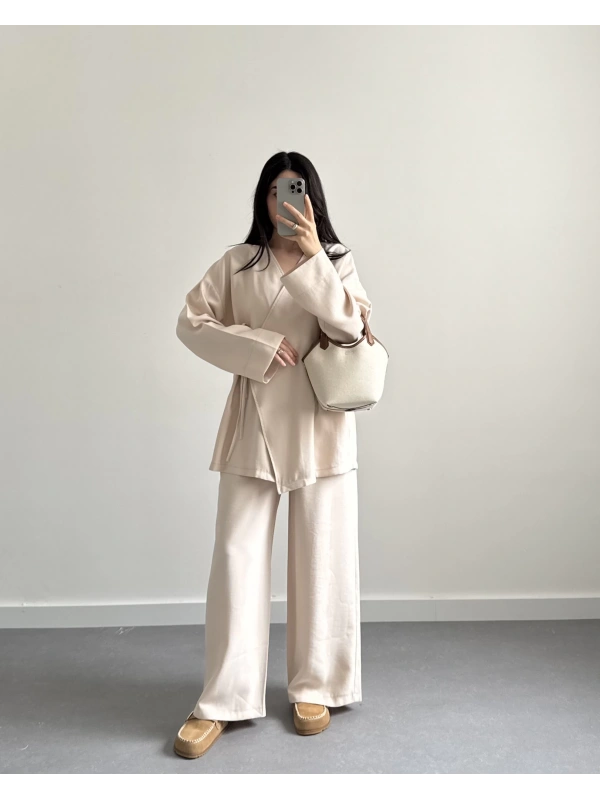 LUCİA PİNTEREST MODAL KİMONO TAKIM KREM