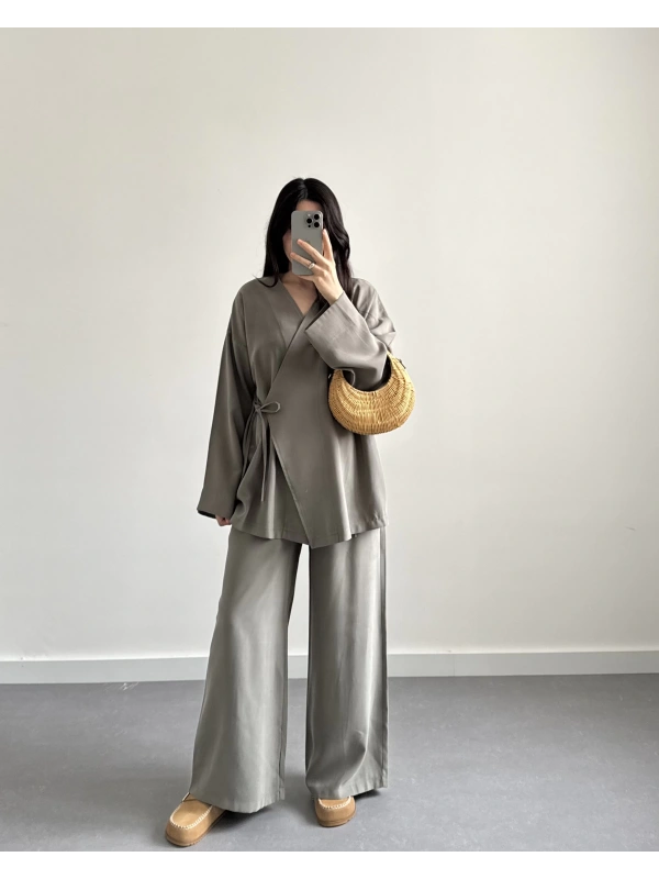 LUCİA PİNTEREST MODAL KİMONO TAKIM KOYU ÇAĞLA