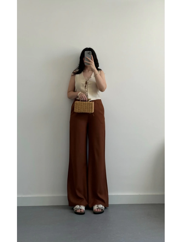 luke kahverengi keten pantolon