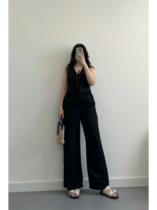 luke siyah keten pantolon