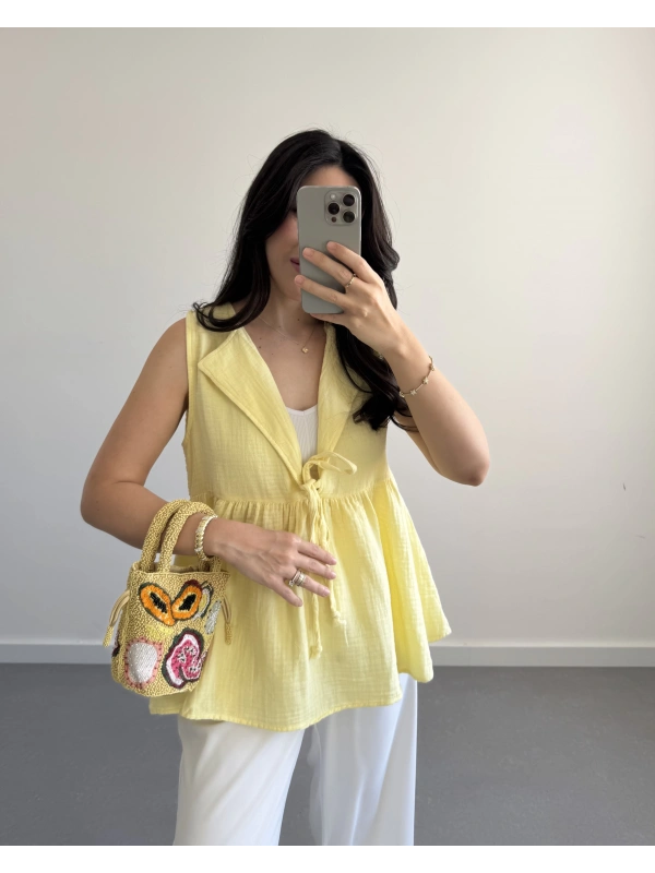 LUNA V YAKA MÜSLİN BLUZ SARI