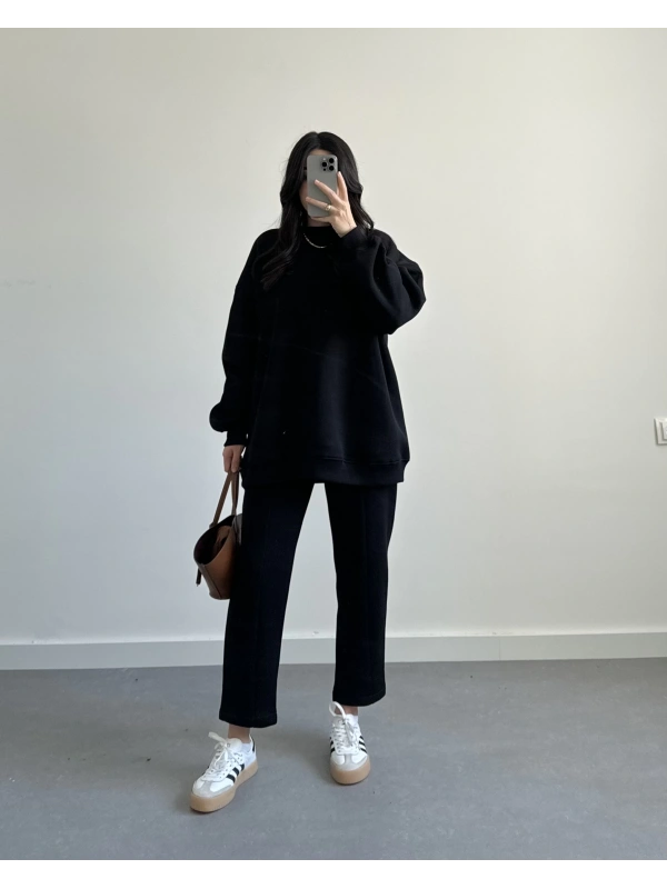 LUVURA SİYAH OVERSİZE İKİLİ TAKIM