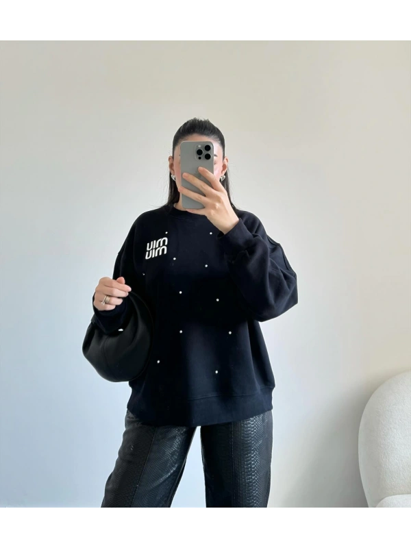 Lüks marka etiketli baskılı sweatshirt
