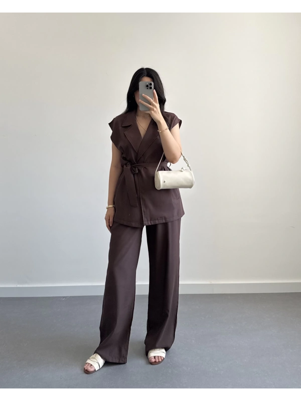 LUZ KAHVE TENSEL YELEK TAKIM