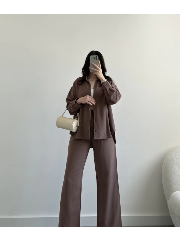 Manu kiremit keten gömlek takım