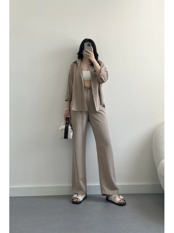 Manu vizon keten gömlek takım