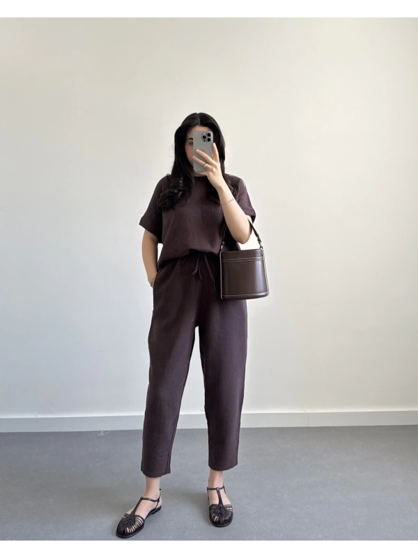 MARİS HAM KETEN KAHVE İKİLİ TAKIM