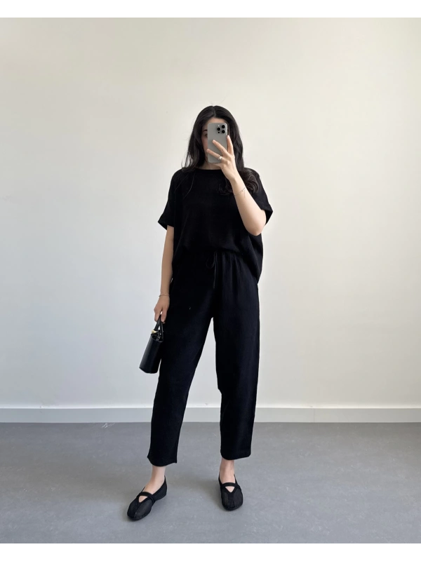 MARİS HAM KETEN SİYAH İKİLİ TAKIM