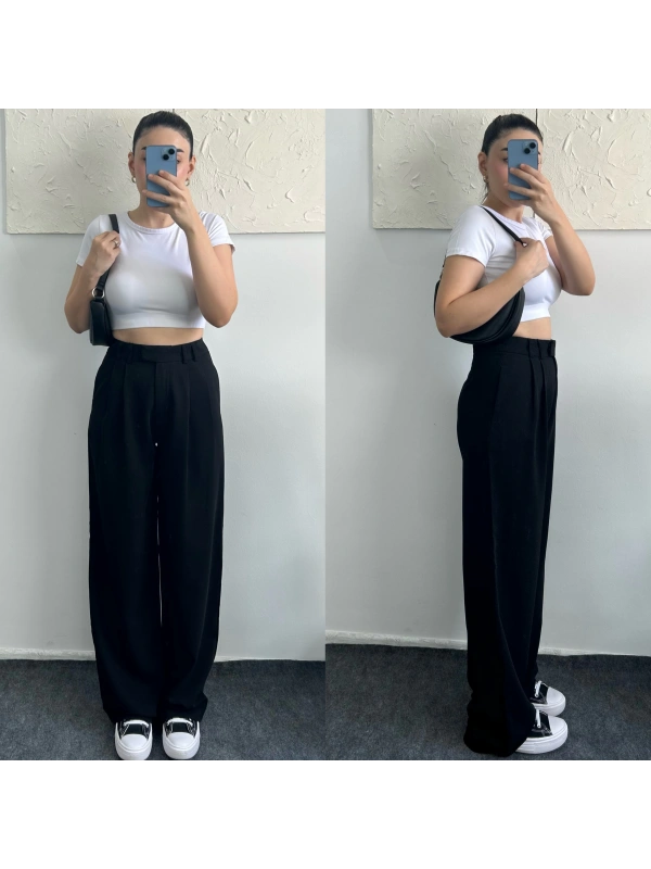 Marte kumaş siyah palazzo pantolon