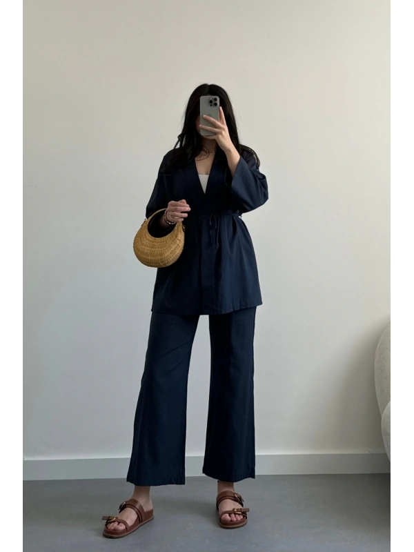 Martin Lacivert Keten Kimono Takım