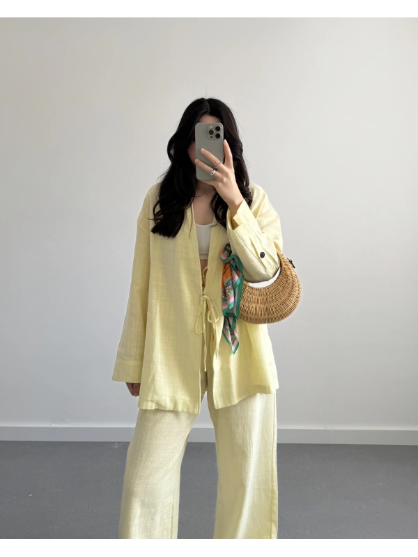 MAUDE SARI KETEN KİMONO TAKIM