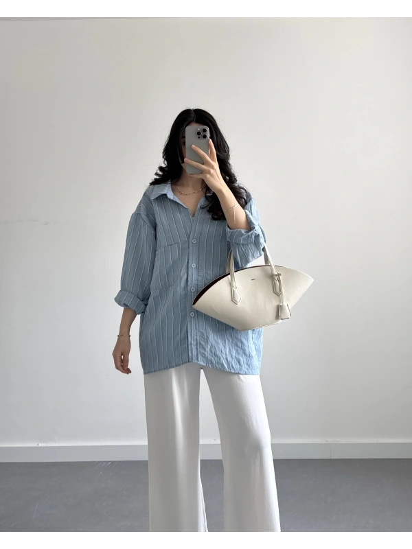 MAVİ ÇİZGİLİ PREMİUM TENSEL GÖMLEK