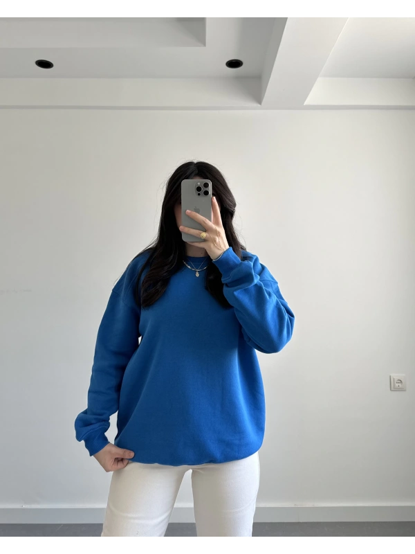 MAVİ OVERSİZE ŞARDONLU SWEATSHİRT